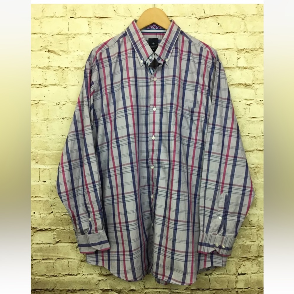 Tailorbyrd Collection Plaid Long Sleeve Button Down Shirt XXL 2XL  Contrast Cuff